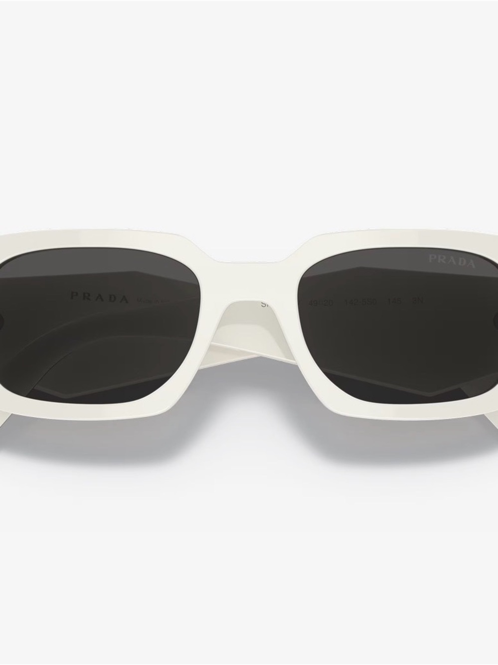 Prada White Frame Black Lens Rectangular Sunglasses